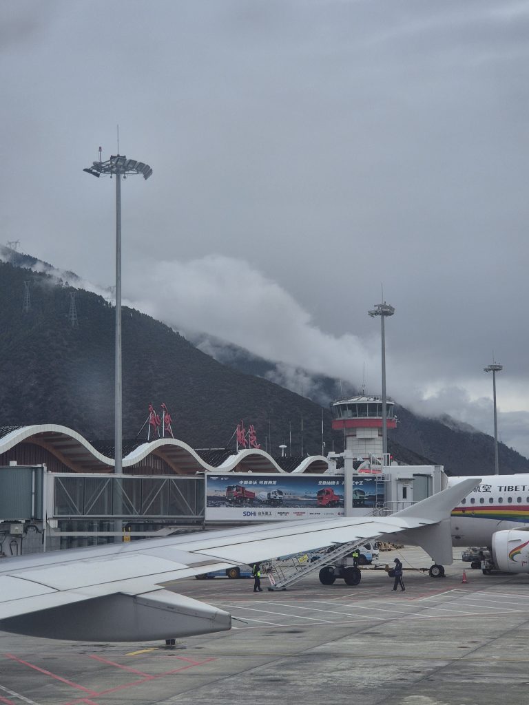 Domestic flight arriving at Nyingchi Airport